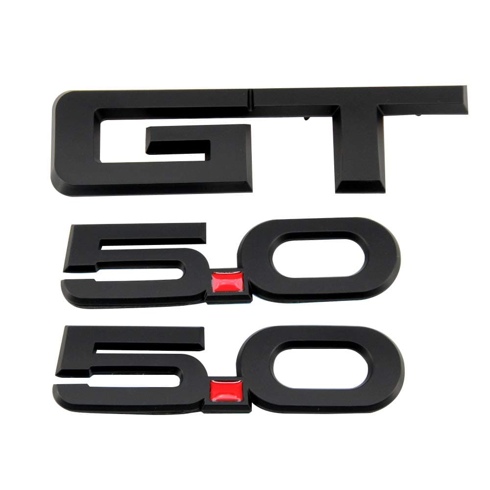 Guzetop 3D GT Emblem 5.0 Emblem Badge Decals Replacement fit for Ford Mustang (Matte Black)