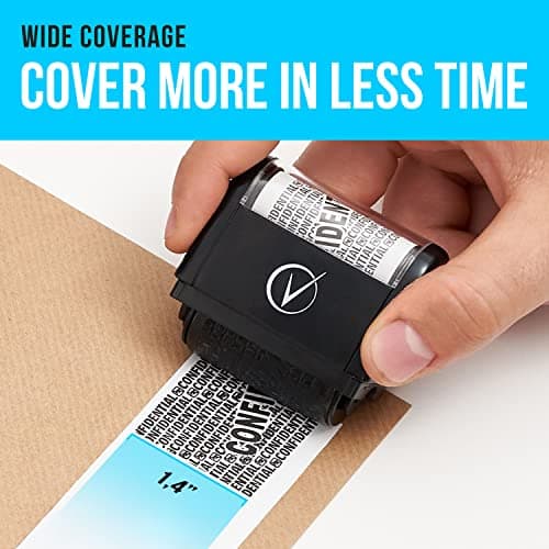 Vantamo Wide Confidential Roller Stamp - Identity Protection Roller Stamps with Box Cutter and E-Book, Black