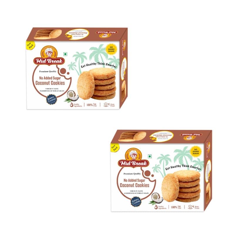 Mid Break No Added Sugar Coconut Biscuits - 300gm (Pack Of 2) | High Fiber, Gut-Friendly, Low Glycemic Index Cookies | Tasty Biscuits For Healthy Tea Time Snacking