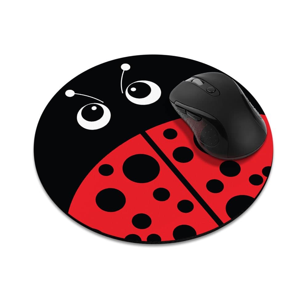 Non-Slip Round Mousepad, FINCIBO Red LadyBug Mouse Pad for Home, Office and Gaming Desk
