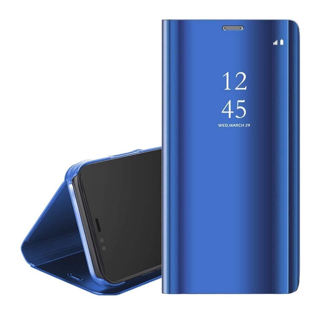 Navnika for Samsung Galaxy S6 Case,Translucent View Shockproof Clear View Cover Mirror Screen Flip Electroplate Plating Stand Full Body Protective Case for Samsung Galaxy S6 (Blue)