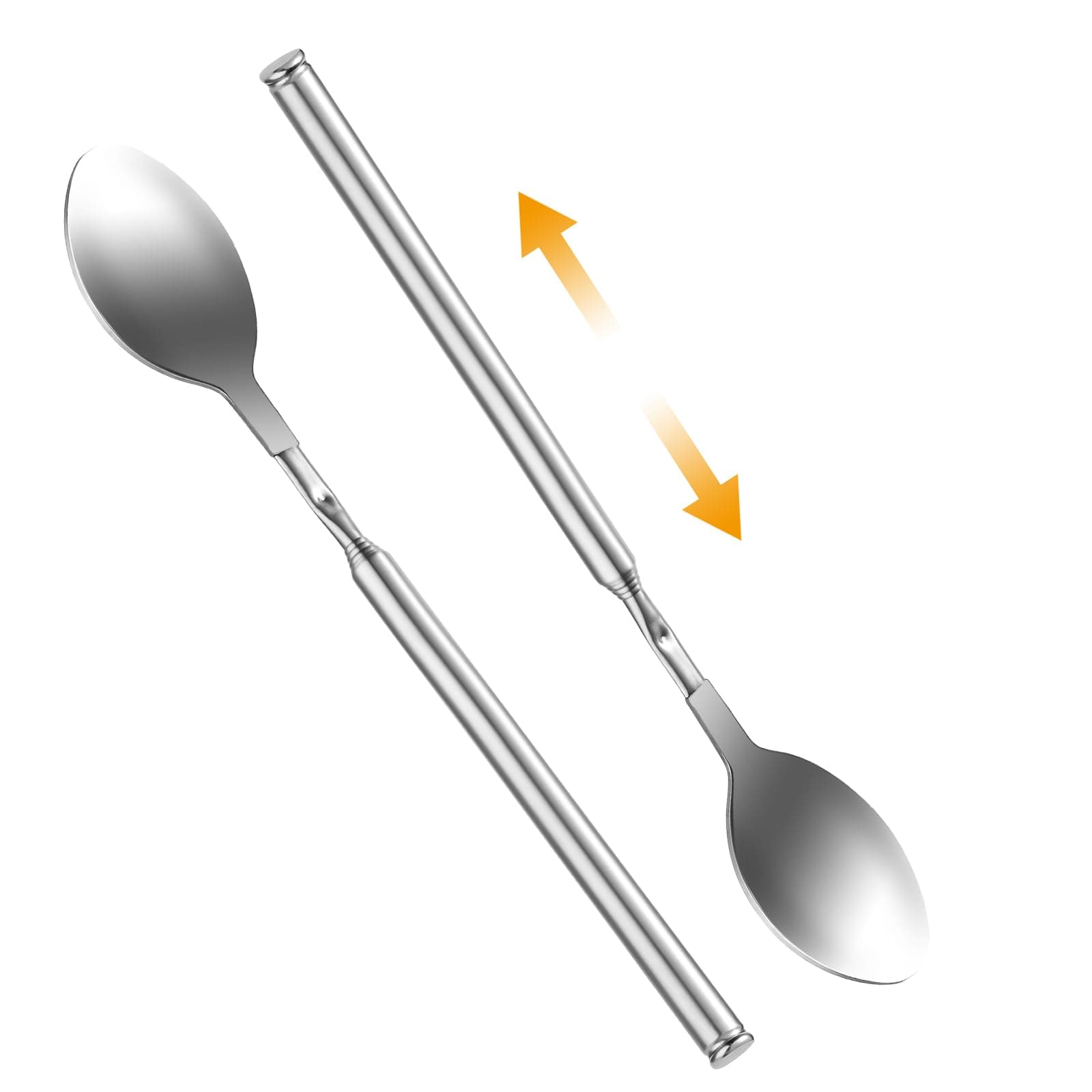 2PCs Extendable Spoon, Long Handle Telescoping Spoon, Stainless Steel Retractable Spoon, Food-Grade Metal Tableware, Spoon Extender Set for Dinner Fruit Dessert BBQ