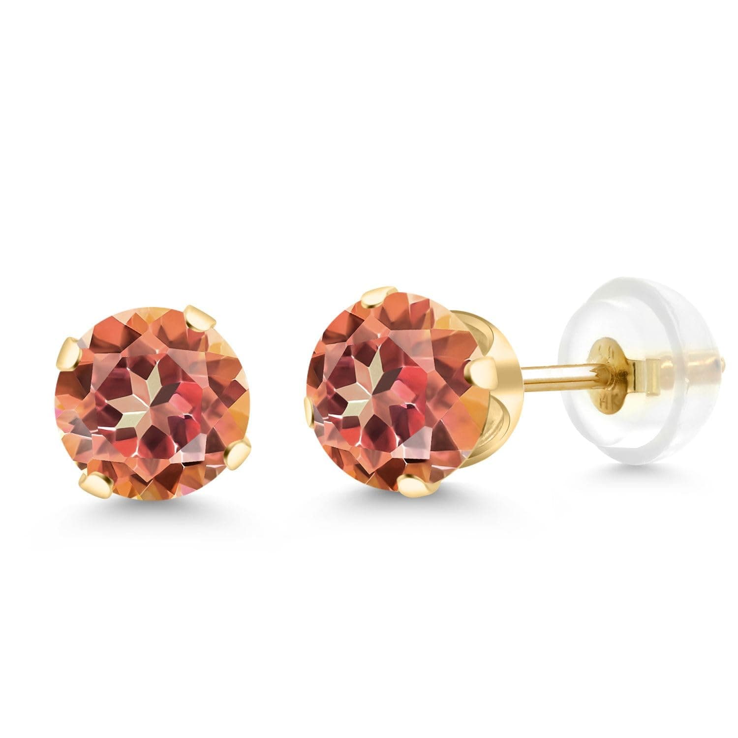 Gem Stone King 14K Gold Gemstone Birthstone Solitaire Stud Earrings | Round 6MM | Gold Earrings For Women Men