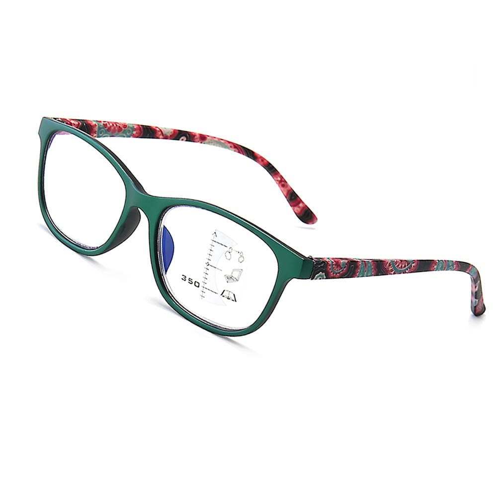 Progressive Multifocal Blue Light Blocking Reading Glasses Women Men- Green 2.0X