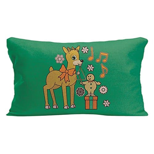 LDJ Cotton Polyester Throw Pillow Case Decorative Cushion Cover Pillowcase Design With FriendsMusic:Christmas Gingerbread Boy &Reindeer Custom Pillow Cover Print Double Sides Sized 12x20 Inches