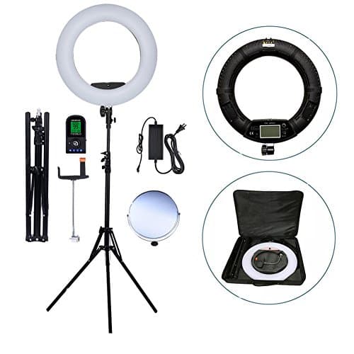 YIDOBLO18 Inch 480 LED Ring Light Kit with Makeup Mirror,Stand,Camera Phone Holder and Carrying Bag,Dimmable Bi-Color Lighting for Photo Studio Video Portrait Selfie YouTube Photography
