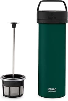 ESPROTravel French Press Ultralight Mini Coffee Maker with Thermal Function, Coffee, Stainless Steel, to Go 475 ml, Stainless Steel, Green, 16 Ounce