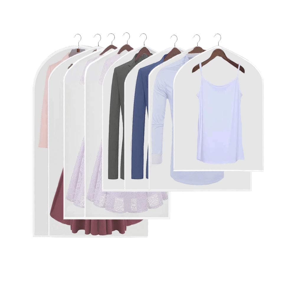 FOREVIVE Clothing Bag Translucent 8 Piece Set Waterproof and Smashing Breathable Clothes Storage Bag Wardrobe Hanging Protective Cover Zipper Dust Cover Suitable for Wardrobe Storage and Travel