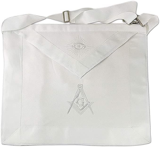 master mason white embroidered apron white ribbon, White, 14 x 16 inches