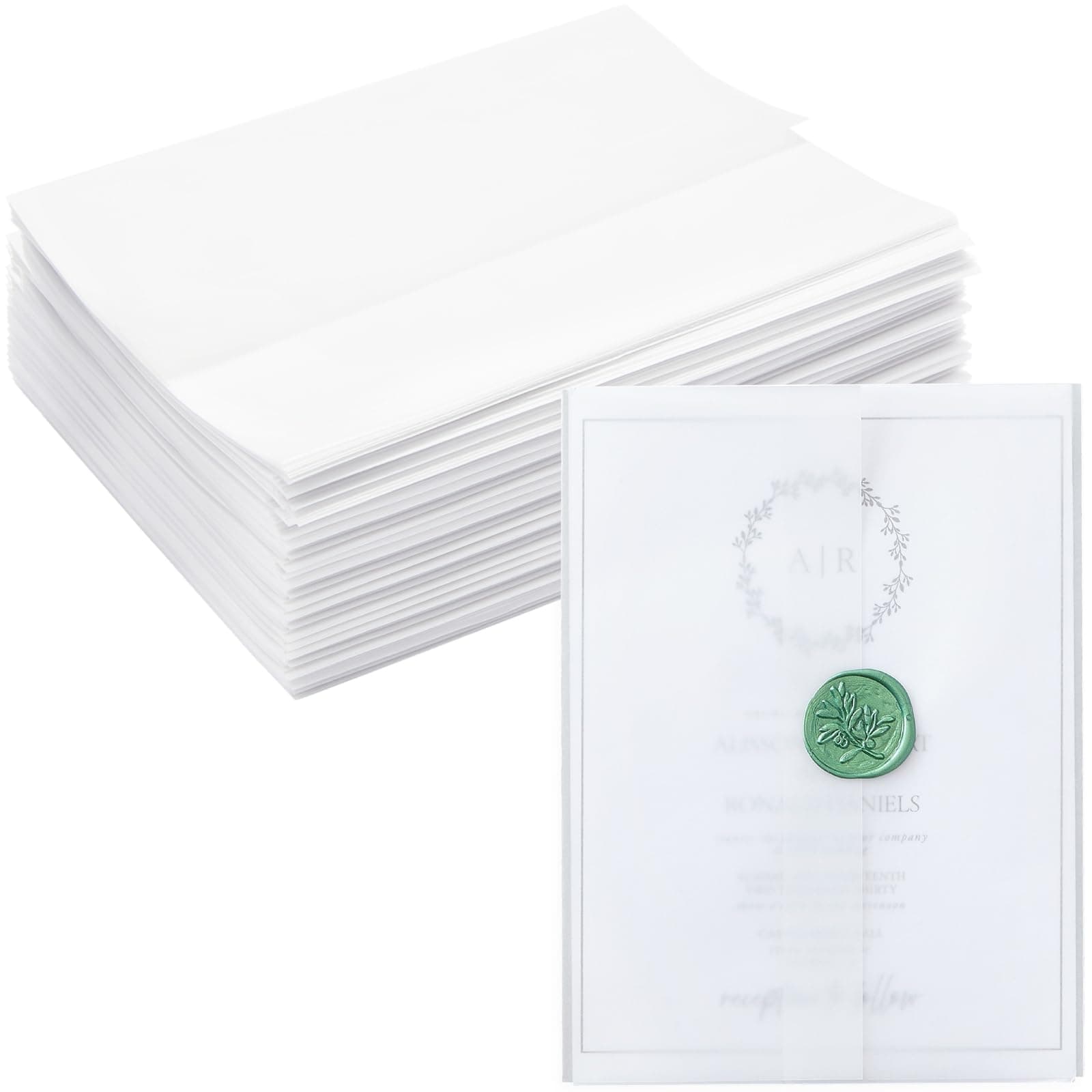 Bright Creations 100 Pack Vellum Jackets for 5x7 Invitations, Pre-Folded Bulk Transparent Paper Envelope Liners for Wedding Cards and Scrapbooking