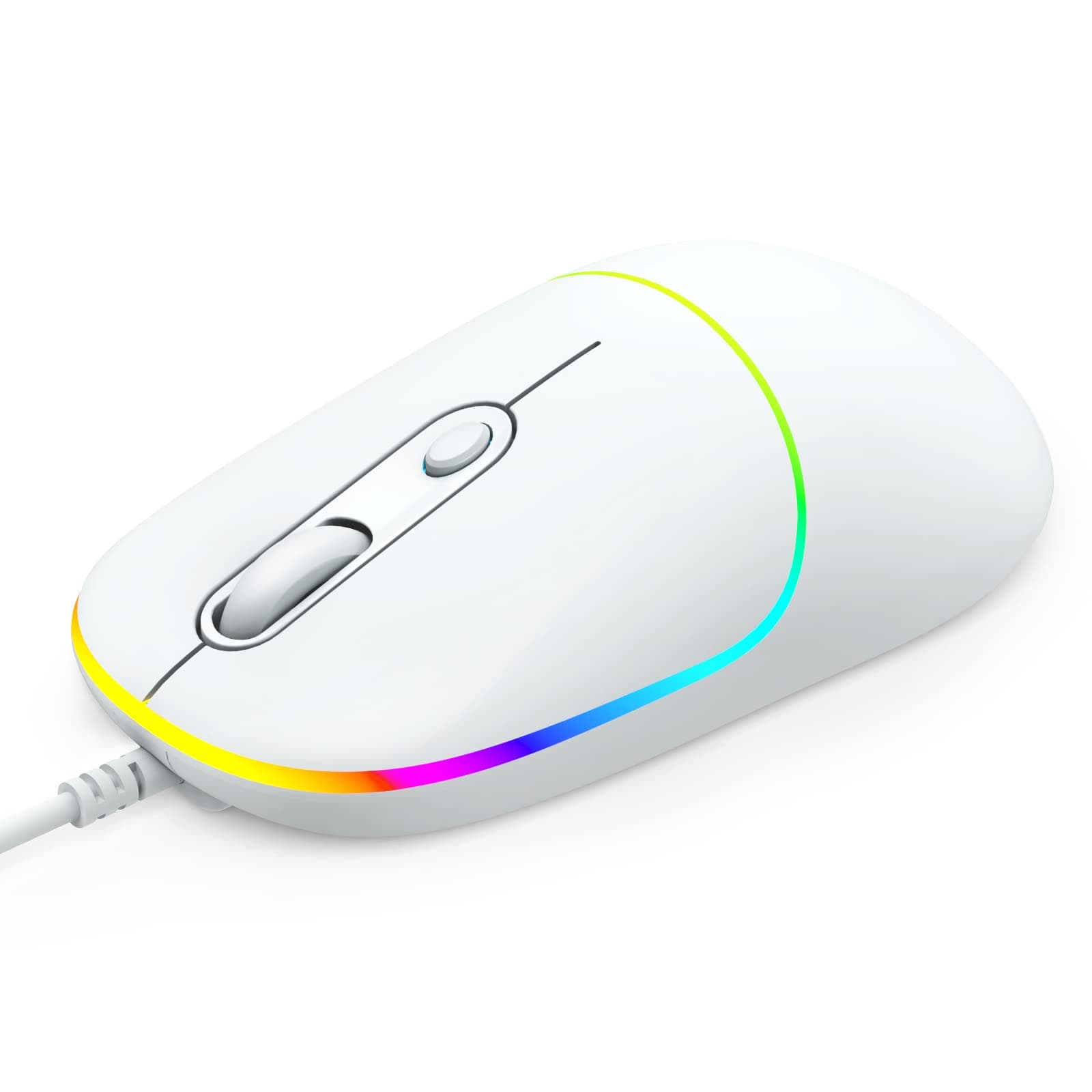 Wired Mouse with Rainbow Backlit, LED Computer Mouse USB Wired Mouse with 6400 DPI, Ergonomic Office and Home Corded Mouse for Laptop, Desktop, MacBook, Windows PC (White)