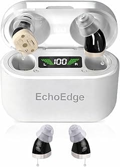 EchoEdge Rechargeable Invisible Hearing Amplifier – Personal Sound Amplifier with Microphone, Enhanced Clarity, Noise Reduction, HD Power Display & 30hr Battery Life