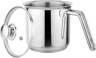 Prabha Stainless Steel Milk Pot with Handle 17cm 2.5 Litre | Milk Boiler Glass Lid Steam Vent | Kitchen Tea Container Water Boiling | Coffee/Milk Warmer, Even & Faster Heating | Induction & Gas Stove