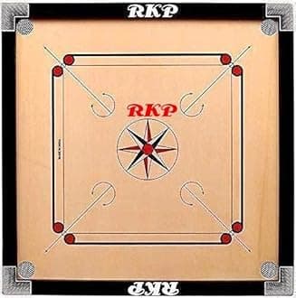RKP Sports Wooden Well Furnish Carrom Board for Serious Professional Practice with Cut Pockets, Coins, Striker and Powder-26 Inch