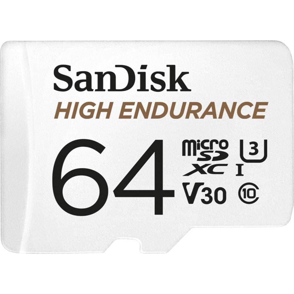 SanDisk 64GB High Endurance Video MicroSDXC Card with Adapter for Dash Cam and Home Monitoring Surveillance Systems - C10, U3, V30, 4K UHD, Micro SD Card - SDSQQNR-064G-GN6IA