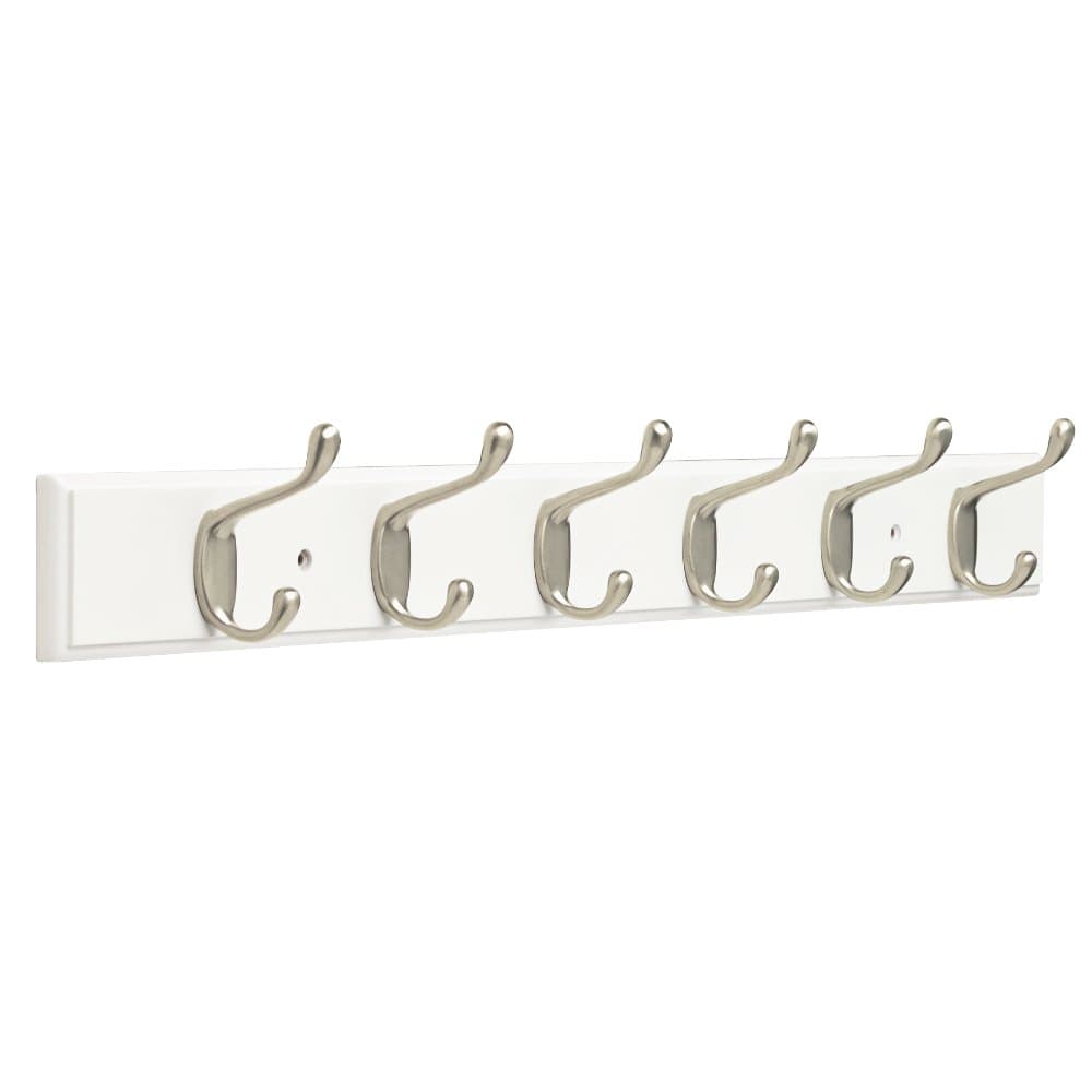 Franklin Brass Heavy Duty (1-Pack) 27' Coat/Hat Rack Wall Mount Pure White 6 Hooks Mounted Hanging Rail for Clothes, Towels, Purses, Bags, Kitchen, Entry, Closet Organizer FBHDCH6-WSE-R
