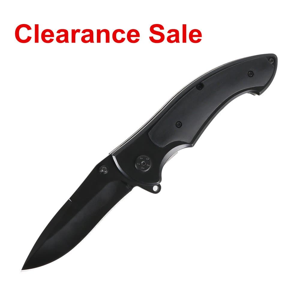 7.8in Stainless Steel Folding Knife with 3.1in Sharp Blade and Black Wooden Handle for Outdoor Tactical Camping Survival