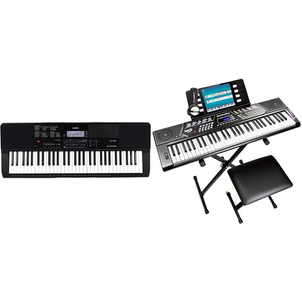 Casio CT-X700 61-Key Portable Keyboard & RockJam 61 Key Keyboard Piano Stand With Pitch Bend Kit, Piano Bench, Headphones, Simply Piano App & Keynote Stickers
