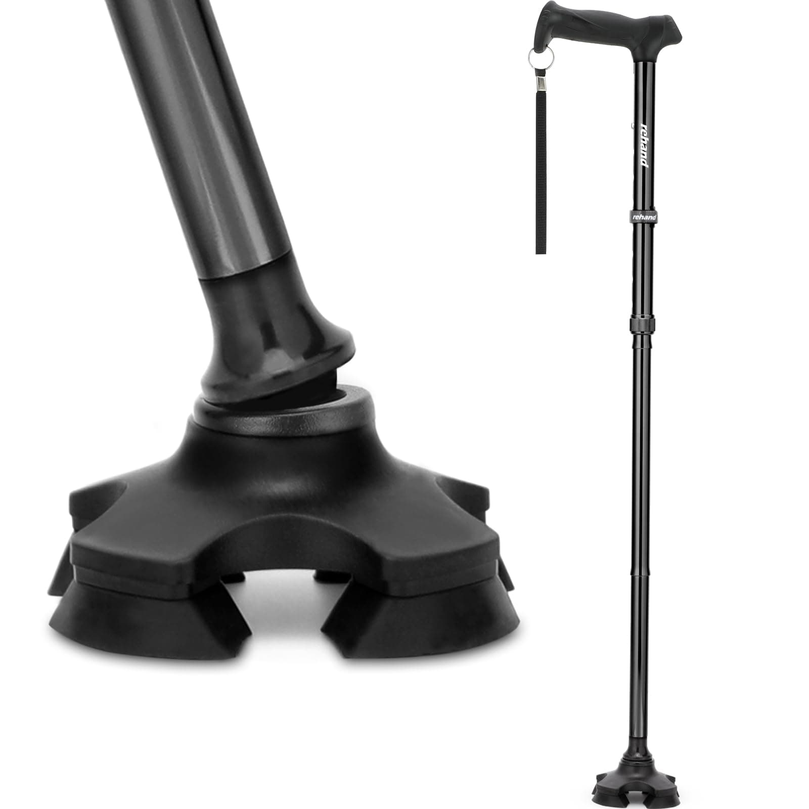 REHAND Walking Cane for Men & Women - Foldable, Adjustable, Lightweight, Self Standing Pivot Walking Cane, Soft Handle Grip, with Travel Bag, Walking Sticks for Seniors & Adults