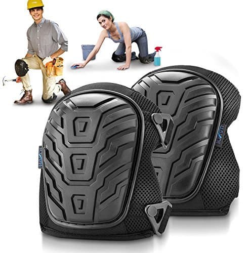 Gel Knee Pads for Work, Construction,Flooring, Plumbers,Tiles (Improved Design) with Heavy Duty Foam Padding and Cushion, Kneepads Is Fully Adjustable, Double Straps and Easy-Fix Clips (Black)