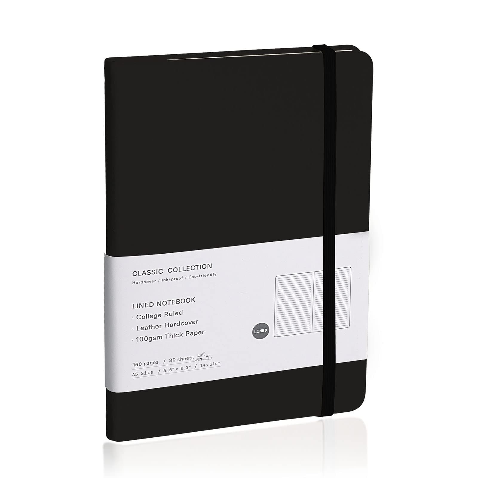 - Lined Journal Notebook – Hardcover Notebook for Men & Women – Journals for Writing, Work, School, Home & Daily Notes, 160 Pages – Medium A5, 5.7"x8", 100 gsm Thick Paper (Black)​