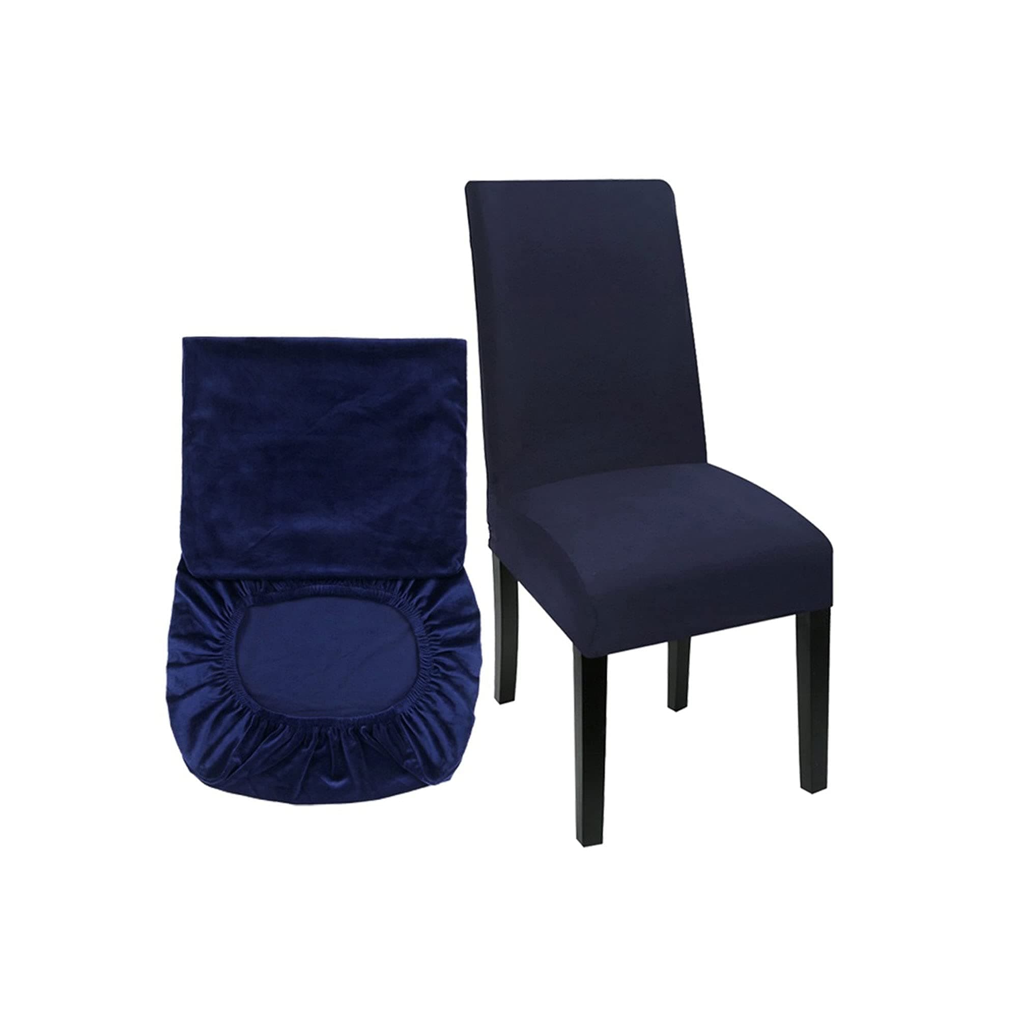 High-Back Chair Covers for Dining Room Chairs – Spandex Stretch, Universal Armless Chair Protective Slipcover, Removable & Washable for Kitchen, Wedding, Party, Banquet & Hotel, Navy Blue, Pack of 8