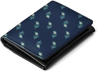 DailyObjects Flip Top Leather Card Wallet for Women, Navy Feathers, Floral