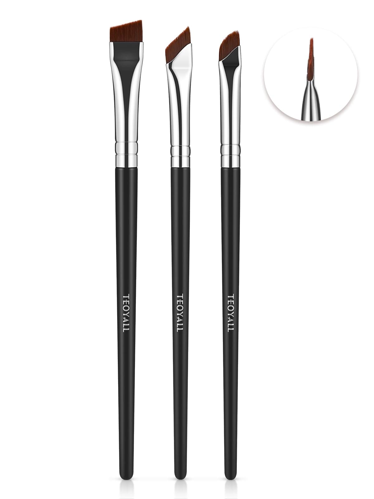 TEOYALL Angled Eyeliner Brushes Set, 3 PCS Ultra Thin Slanted Eyebrow Brush Precision Defined Brushes (3 Angled Brushes)