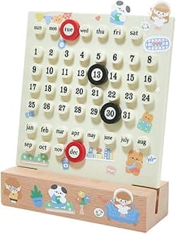 Wooden Desk Calendar - Perpetual Planner Calendar - Unique Gifts, Month Date Display, Desk Decorations for Office, Desk Accessories Aesthetic, Cute Desk Decor (Creamy white)