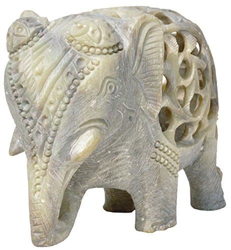 BKRAFT4U Statue on Sale- Elephant Stone Statue - Impossible Stone Art Sculpture - 3 Inch Handmade Soapstone Figurine of Mother Elephant with Baby Inside - Gifts from India