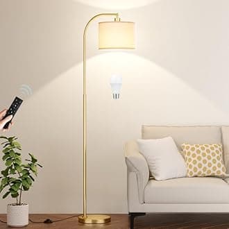 Arc Floor Lamp with Remote and Stepless Dimmable Bulb, Colors Temperature & Brightness Adjustable, Gold Floor Lamps for Living Room（Deep Beige Shade & Gold Pole）
