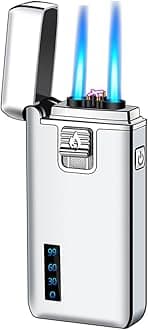 Torch Lighter and Dual Arc Lighter 2 in 1, Double Jet Flame Butane Lighter Refillable Butane Electric Lighter, USB Rechargeable Lighter Infinity Lighter for Gifts- Outdoor Indoor, No Gas (Silver)