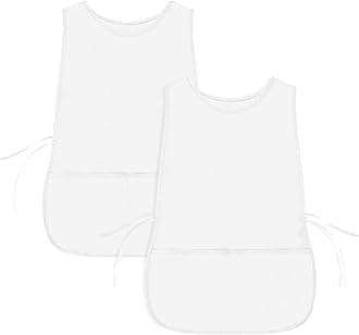 DALIX Cobbler Apron 2 Pockets Smock Regular 28.5" x 18.5" White (2 Pack)