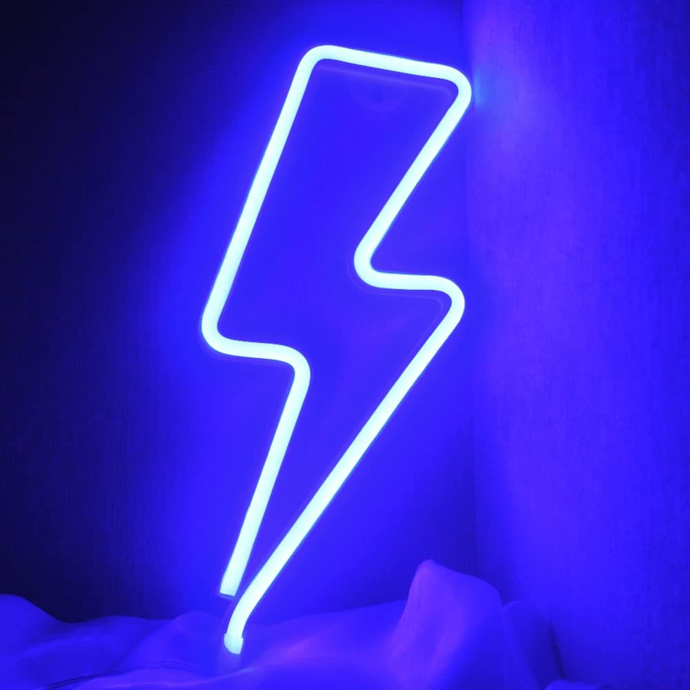 Lightning Bolt Neon Signs Bolt Night Lights for Wall Decor USB or Battery Powered for Bedroom Kids Room Living Room Bar Christmas(Blue)