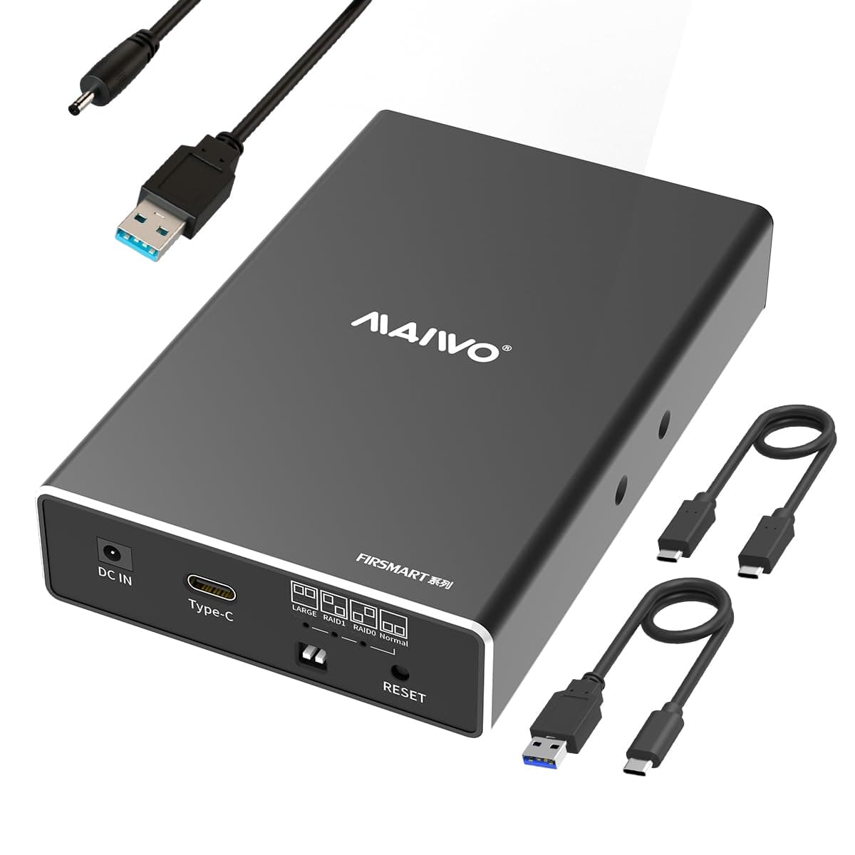 MAIWO Hard Drive RAID Enclosure Dual Bay for 2.5 Inch SATA SSD HDD, USB 3.1 GEN 2 10Gbps with UASP, RAID 0/1/JBOD/PM, 16TB Capacity, External Hard Drive Reader Case Aluminum