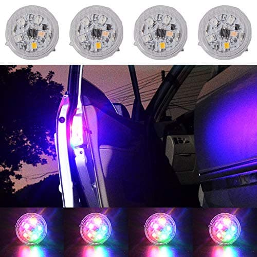 CJRSLRB 4Pcs Universal Wireless Car Door Safety LED Warning Light for Anti Rear-End Collision (Multicolor)