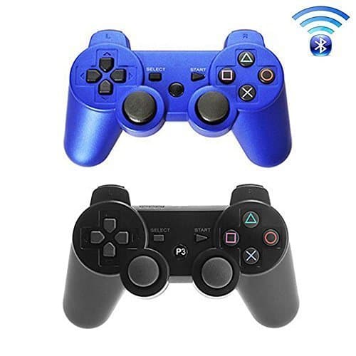 Delmkin Ps3 Pair of 2 Wireless Bluetooth Controllers for Sony Playstation 3 （1pcs Black 1pcs Deep Blue）