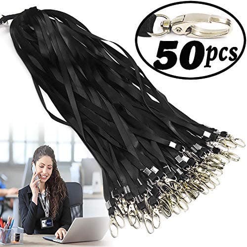 Black Lanyard Bulk Clips Swivel Hooks Nylon Neck Flat Woven Black Lanyards with Clip for Id Badges Key Chains,Lanyards 50 Pack 32-inch