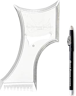 PLUS Beard Shaping Tool, Clear Template with Built-in Comb and Bonus Pencil, Ideal for Hairline, Beard, and Mustache Trimming