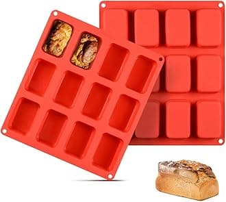 CAKETIME Silicone Mini Loaf Pan, 12 Cavities Nonstick Food Grade for Baking Bread, Brownie, Cornbread, Cheesecake and Chocolate (2 Pack)