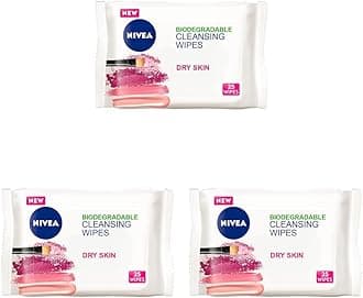 NIVEA 3in1 Caring Cleansing Wipes Dry Skin (25 Wipes), Plant-Based Makeup Remover Wipes, Face Wipes for Dry Skin, Gentle yet Effective Makeup Removal (Pack of 3)