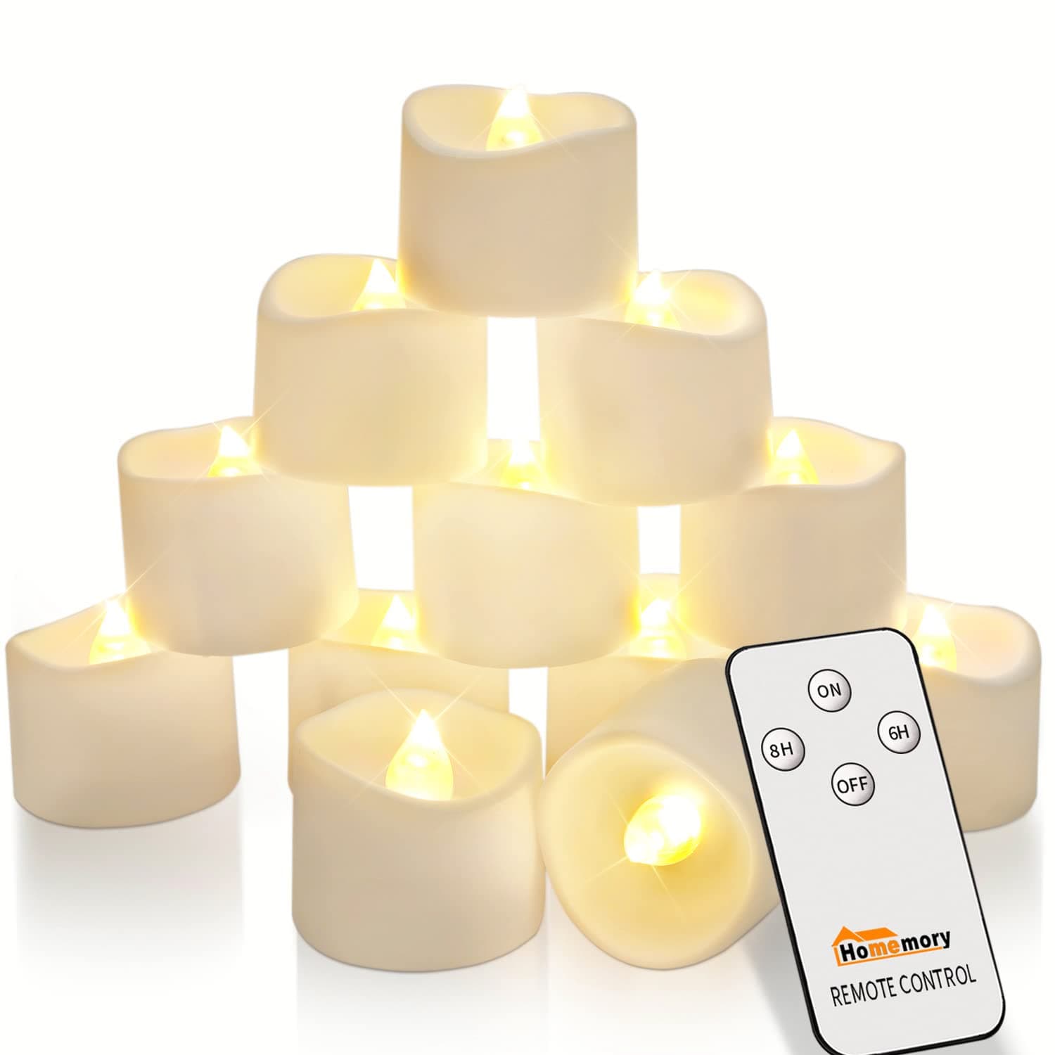 Homemory Flameless Remote Control Tealight Candles with Timer, Battery Operated LED Electric Battery Tea Lights Votive Candles with Remote for Table Decor, Outdoor Decor, Home Decor,12Pcs-Warm White