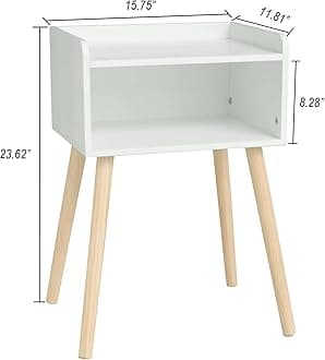 MaxSmeo White Nightstand, Small Bed Side Table for Small Spaces,Mid Century Modern Nightstand End Table with Storage and Solid Wood Legs for Bedroom Living Room(White)