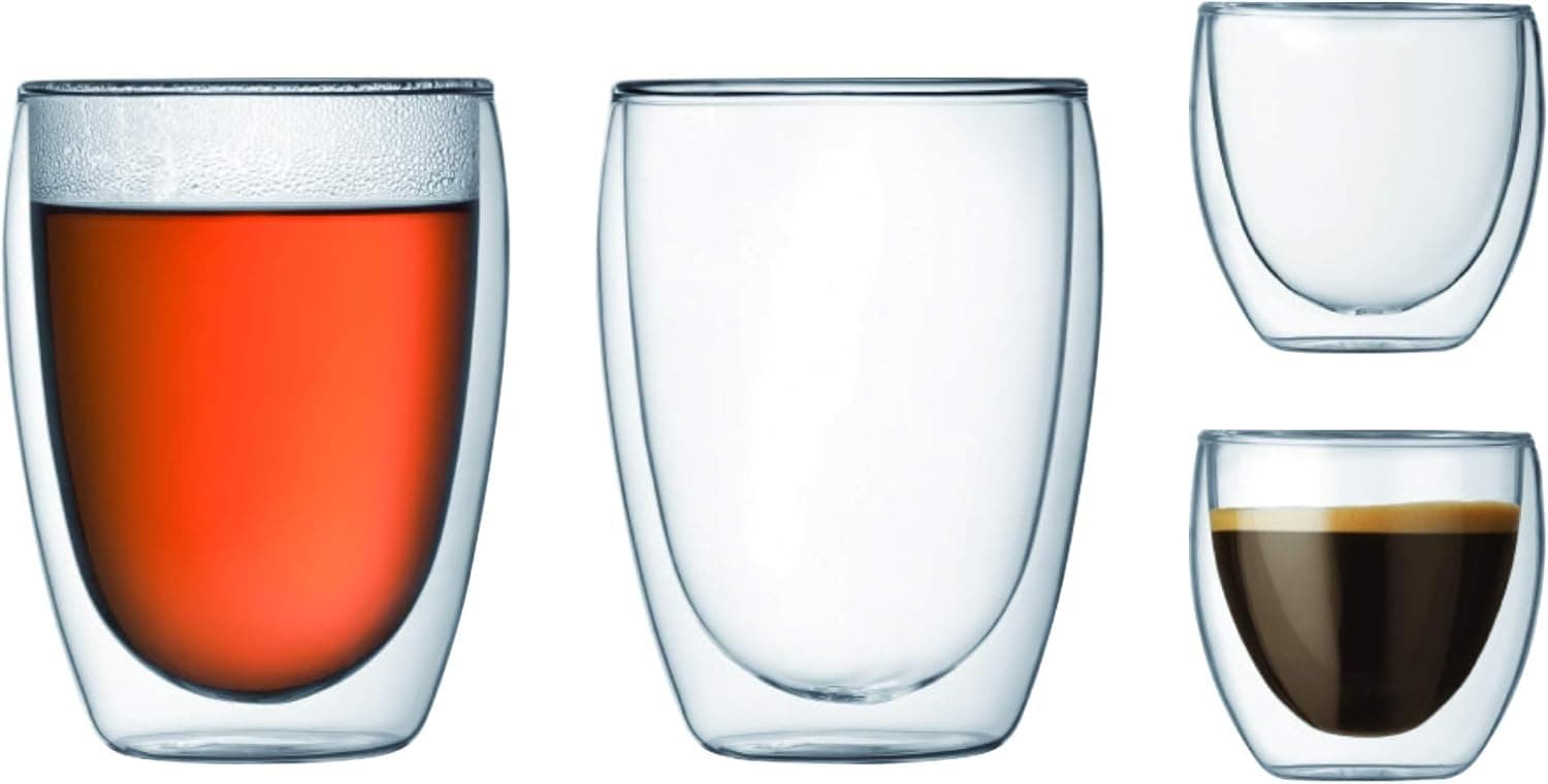Bodum Double Wall Glass Set, 0.08 l, 0.35 l, 2 pcs, 4 Count (Pack of 1)