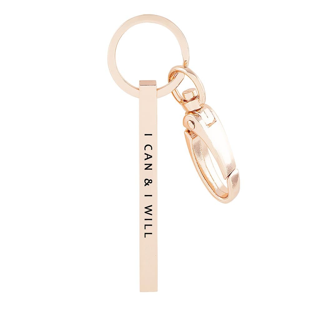 Me Plus Inspirational"I CAN & I WILL" Positive Message Vertical Bar Pendant Keychain & keyring (Rose Gold)