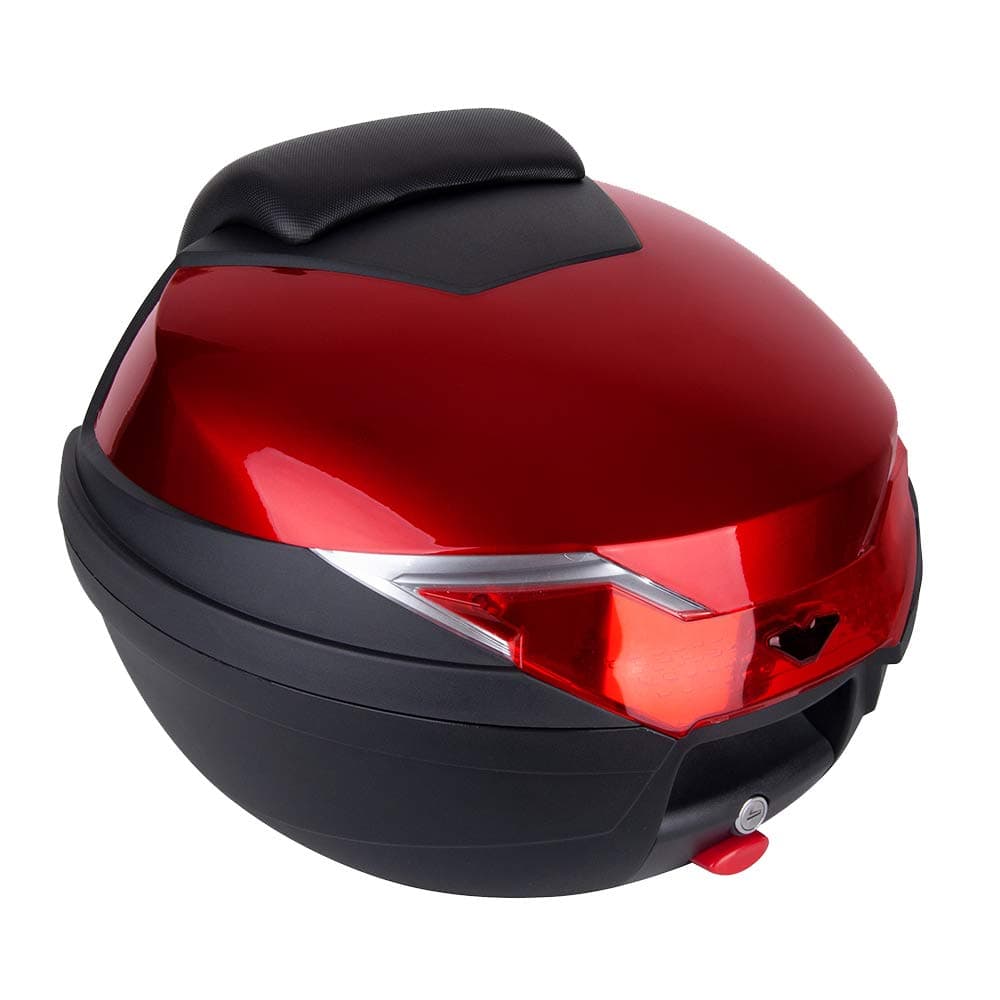 Motorcycle Tail Bag Storage Motorcycle Trunk Top Case Scooter Trunk with Lock Soft Backrest, for Full Helmet-32L Capacity(Red)