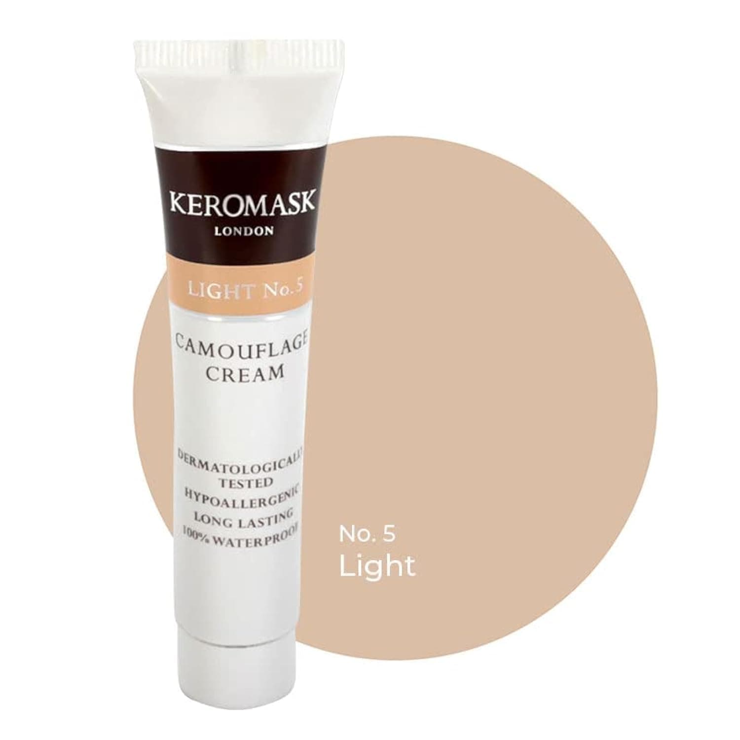 Keromask Full Coverage Hypoallergenic Concealer Shade LIGHT No 5 to Camouflage Vitiligo, Tattoos, Redness and Rosacea, Waterproof and Suitable for All Skin Types 1 x 15ml