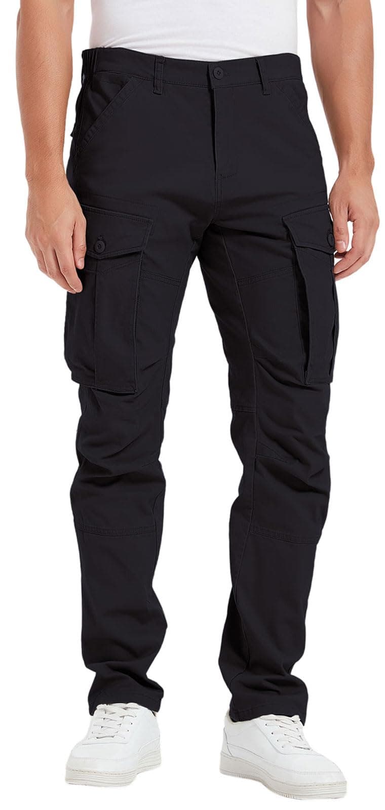 Plaid&Plain Men's Cargo Pants Slim Fit with Articulated Knees