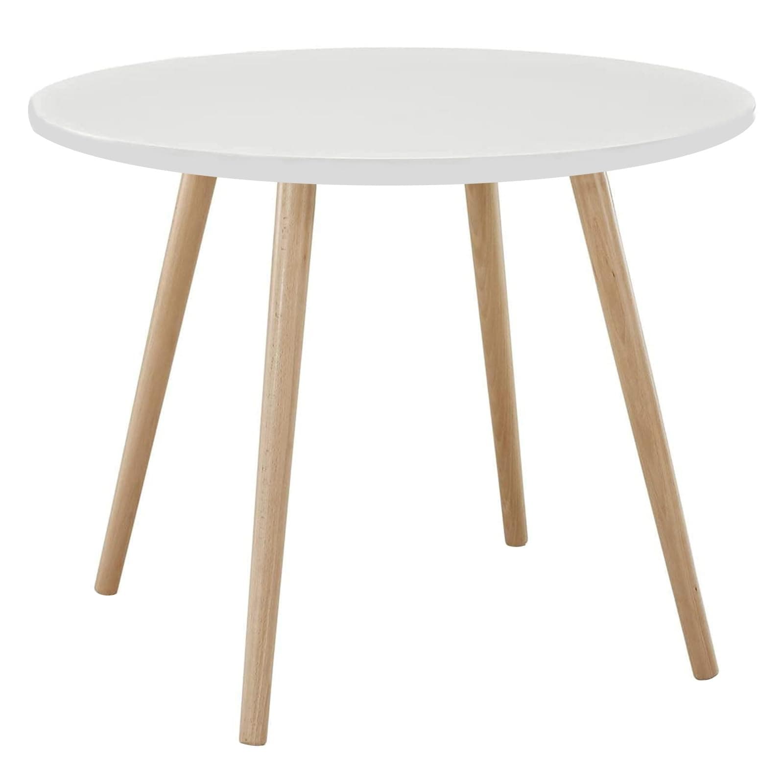 Modern Round Dining Table with Wood Legs for Kitchen and Living Room - White