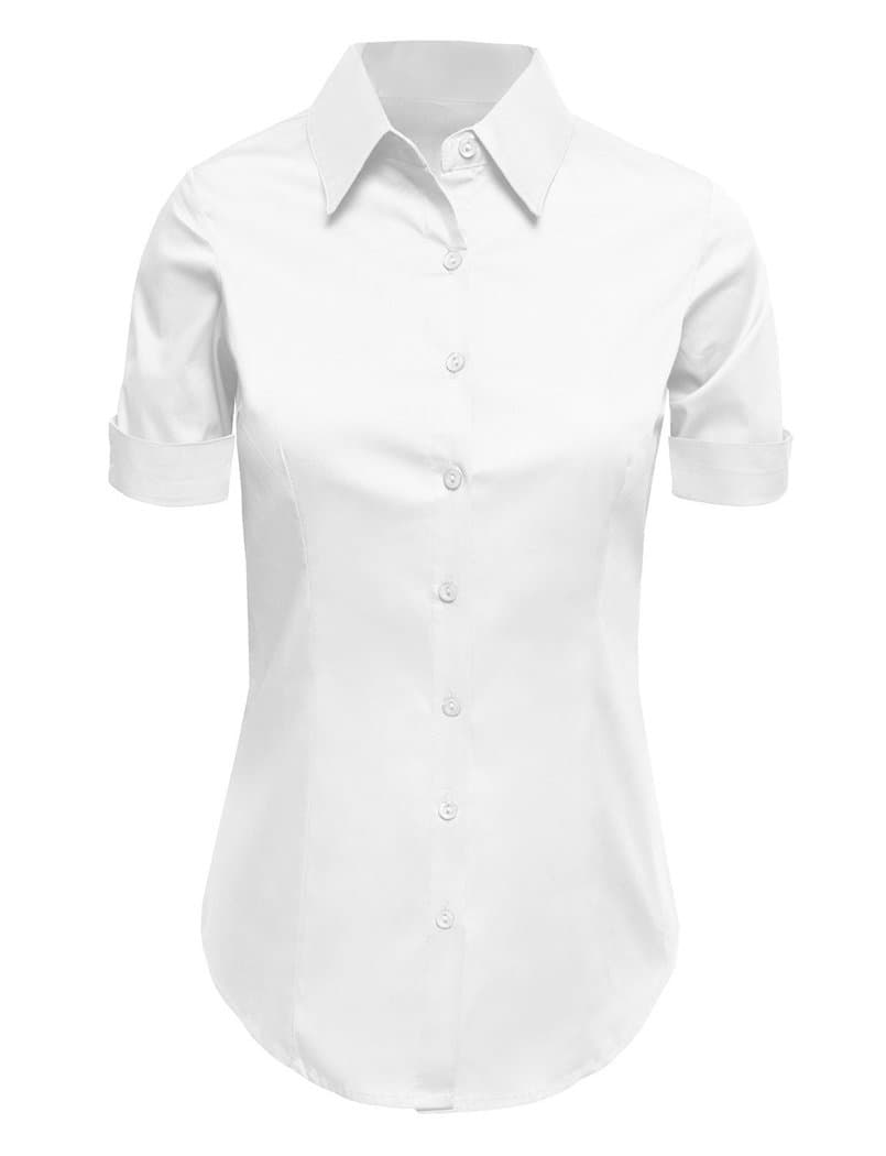 LA2NY Women's Tailored Short Sleeve Button Down Shirts With Stretch